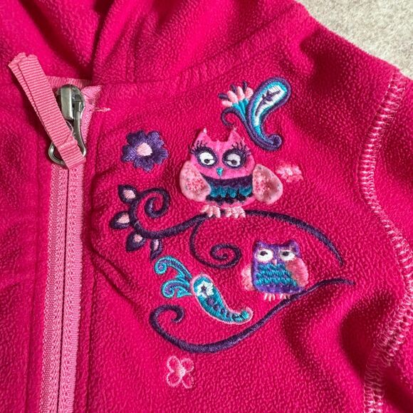 REI Pink Fleece Owl Embroidery Zip Hoodie Jacket Kids 18MO Lightweight Outdoors - Picture 4 of 9